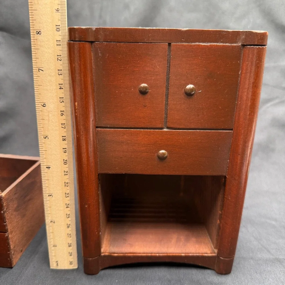 Vintage Wooden Jewelry Box Mini Dresser Chest Art Deco Trinket Cabinet